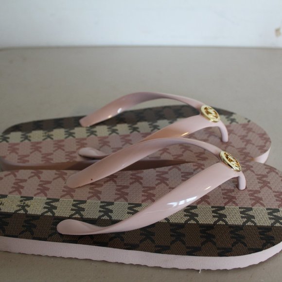 MICHAEL KORS LOGO STRIPES FLIP FLOPS SANDALS 9 - Picture 3 of 5